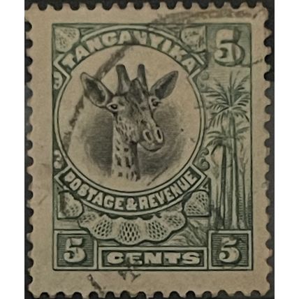 Tanganyika KGV 1925 5c Green & Black # 2 Used SG 89 giraffe stamp king George