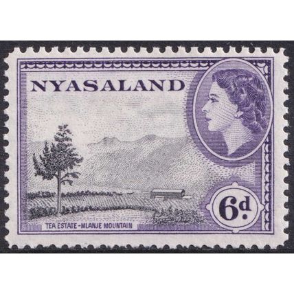 Nyasaland QEII 1953-54 6d Black Violet Tea Mountain SG180 Mint MH