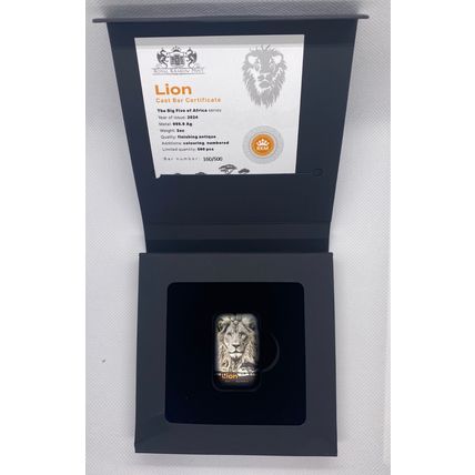 2 Oz Silver 2024 The Big Five Of Africa Lion Colorized Bar Serial # 160 Of 500