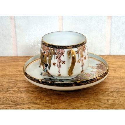 Antique Japanese Geisha Tea Cup Set | Hand-Painted Porcelain Teacup Saucer