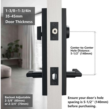Matte-Black Front Door Handle - Modern Entry Door Lock Set with Deadbolt,Exterio