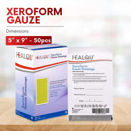 HEALQU Medical Xeroform Petrolatum Dressing 5X9-50 Count - Non-Adherent Gauze Pa