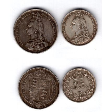 Great Britain. Victoria. Sixpence & Shilling both 1887. dy13083
