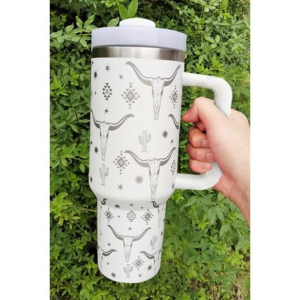 White Western Horn Stainless Steel Thermos Cup 40oz