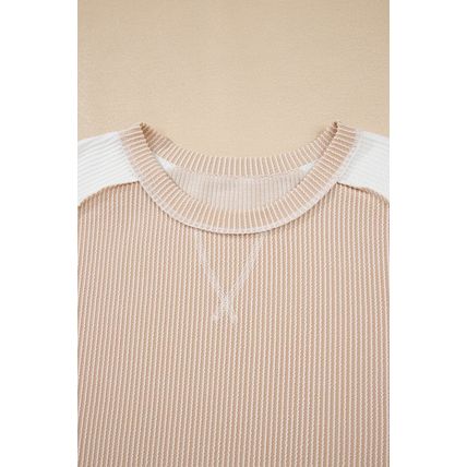 Parchment Twist Rib Colorblock Hi Low Plus Size Short Sleeve Top
