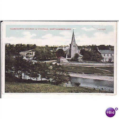 old postcard - Warkworth Church & Vicarage