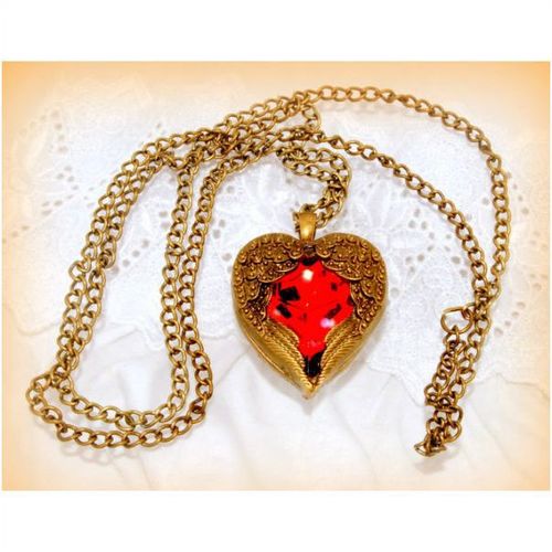 Retro Crystal Heart Charm Bronze Necklace Pendant Chain Jewellery 423