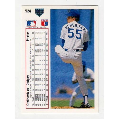 1991 Upper Deck Orel Hershiser baseball card #524 – Dodgers