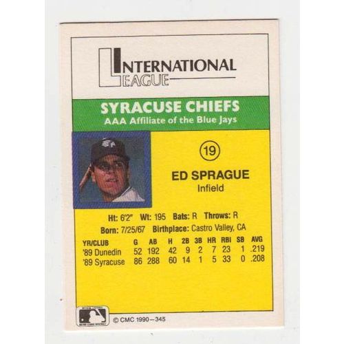 1990 CMC Syracuse Chiefs Ed Sprage baseball card #19