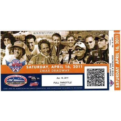April 2011 NHRA 4 Wide Nationals Zmax Dragway Ticket
