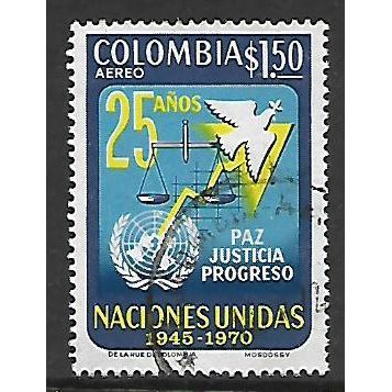 COLOMBIA 1970 UN EMBLEM SCALES AND DOVE $1.50 YELLOW & ULTRA SG1261 FINE USED#