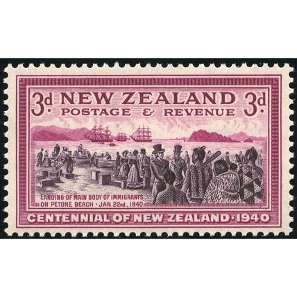 New Zealand KGVI 1940 Centenary 3d Purple Carmine Mounted Mint MM SG 618 stamp