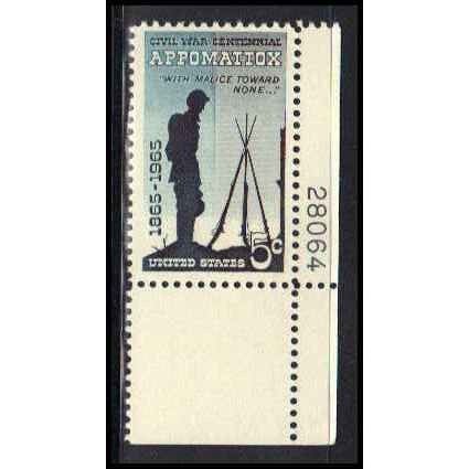 1182 5c Appomattox Fine MNH P#S LR 28064 ZA3017