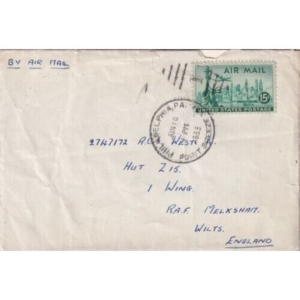 United States 1955 Philadelphia- Melkesham UK Cover Philadelphia Point Breeze