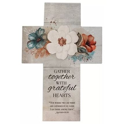 Mathew 18:20 Wall Cross Floral 27.5 CM Gift Christian Home Decor Jesus Faith