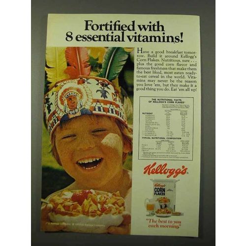 1972 Kellogg's Corn Flakes Ad - 8 Essential Vitamins
