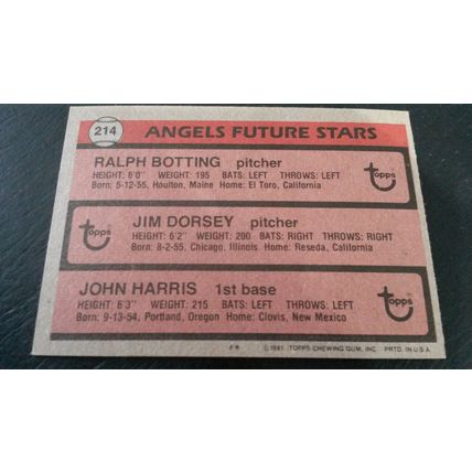 1981 Topps Card # 214 California Angels Future Stars Very Good-Excellent (4)