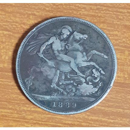 1889 Queen Victoria UK United Kingdom 92.5% Sterling Silver Crown Coin