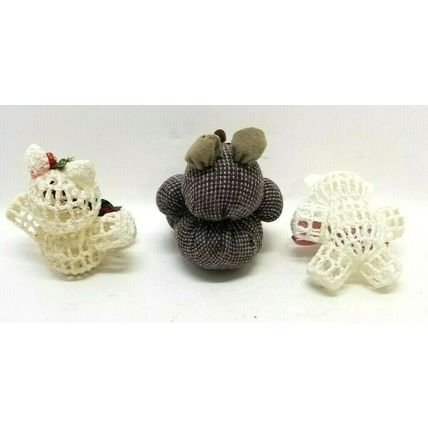 Vintage Lot of 2 Crochet starch Bears & 1 Stuff Bear Small Christmas Craft (G8)