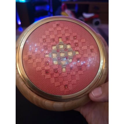 Beautiful Turned Wood Bowl Elm Embroidered Lid - Geoff Walker