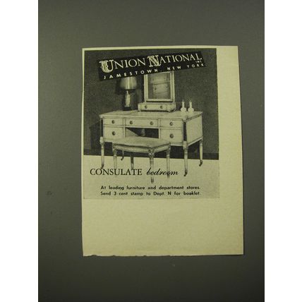 1954 Union National Furniture Ad - Consulate Bedroom