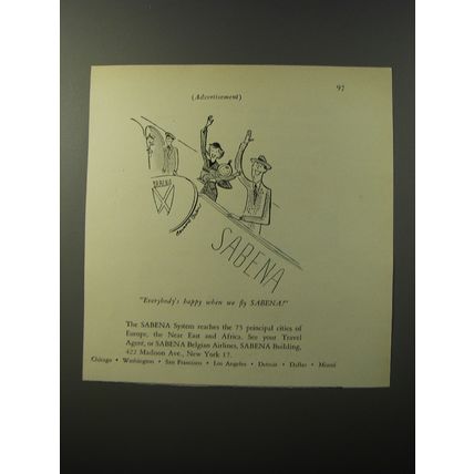 1953 Sabena Airlines Ad - Everybody's happy when we fly Sabena