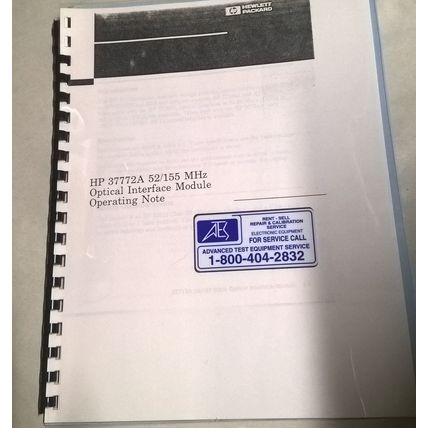 Hewlett Packard HP 37772A 52/55 MHz Optical Interface Module Operating Note