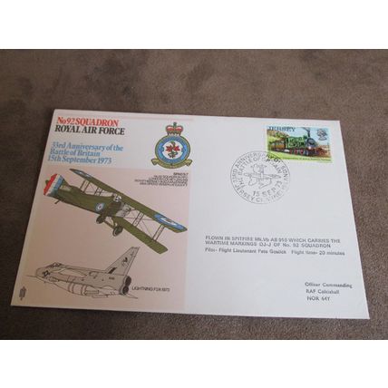 1973 fr Jersey RAF Cover - Royal Air Force 92 Squadron - Spitfire flown
