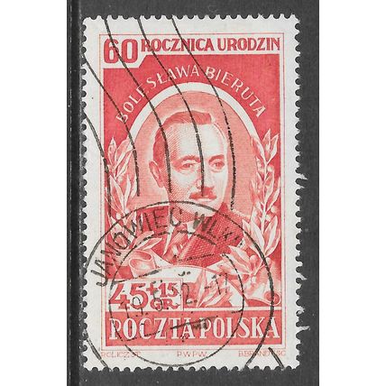 POLAND 1952 BIERUT 60TH BIRTHDAY BOLESLAWA BIERUTA PRESIDENT RED MACHINE CANCEL