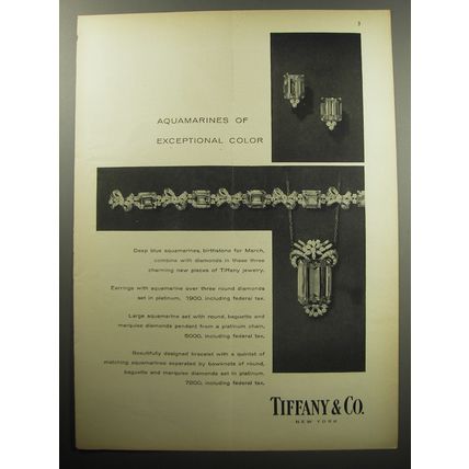 1957 Tiffany & Co. Jewelry Advertisement - Aquamarines of exceptional color