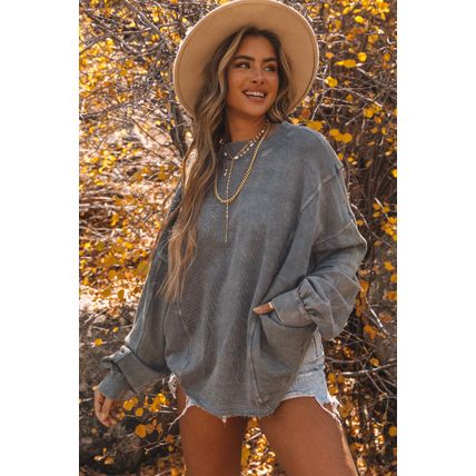 Gray Exposed Seam Twist Open Back Oversized Sweatshirt