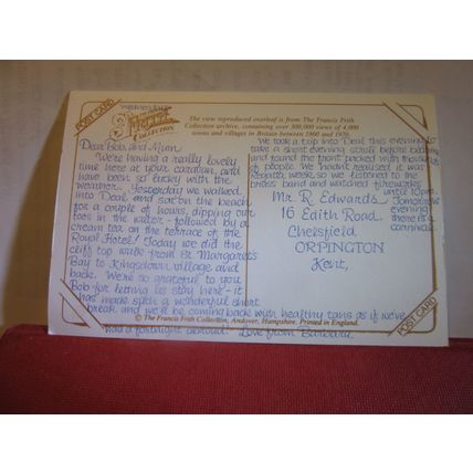 1924, THE BANDSTAND, DEAL, KENT used collector postcard by F. Frith =
