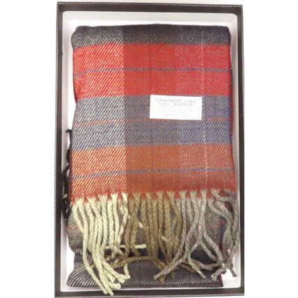Mens Tradional Checked Scarf Burgundy Blue & White Super Soft Comes Boxed Gift