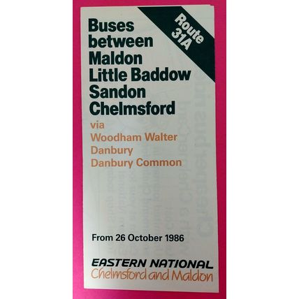 Bus timetable 1986 Maldon via Sandon and Little Baddow to Chelmsford