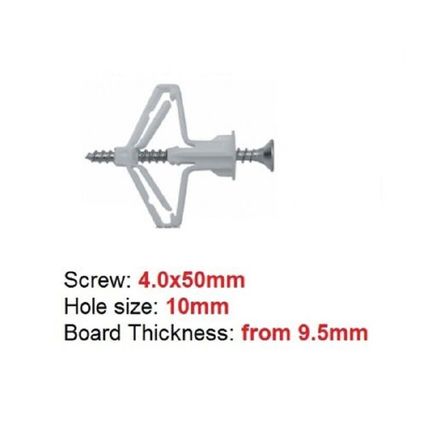 Heavy Duty 10mm Plasterboard Cavity Wall Fixings Plugs With Screws Drywall