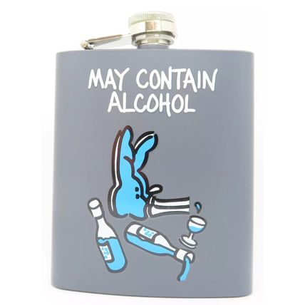 May Contain Alcohol Hip Flask Metal Grey 12 CM Screw Top Lid 7 0z Capacity Gift