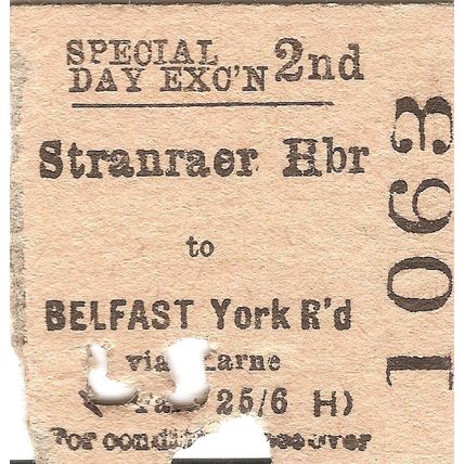 B.T.C. Edmondson Ticket - Stranraer Harbour to Belfast York Road