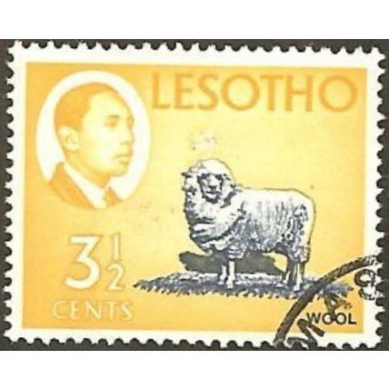 Lesotho QEII 1967 3½c Chalky Blue & Yellow Used SG 129 stamp merino wool sheep