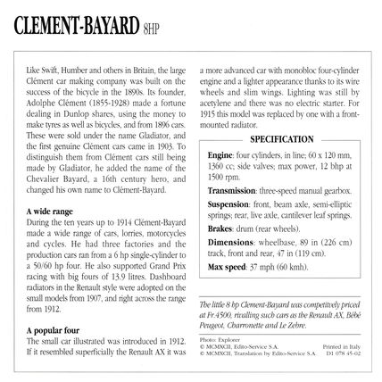 Collectors Club card. Classic Cars. Clement-Bayard 8HP