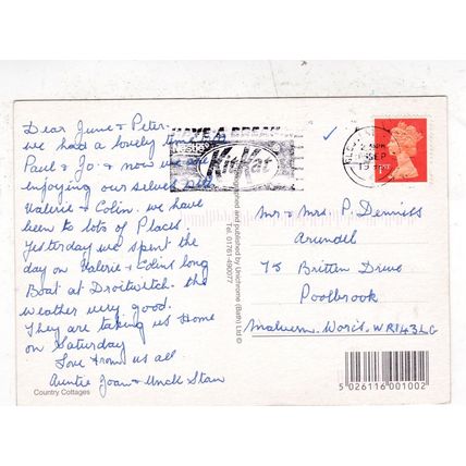 Country Cottages England Postcard posted 1996 creased