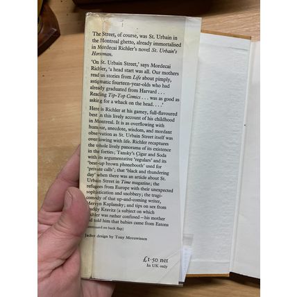 1972 1ST UK EDITION MORDECAI RICHLER "THE STREET: A MEMOIR" HARDBACK BOOK (P3)