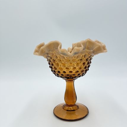 Fenton Art Glass Root Beer Opalescent Gradient Hobnail Ruffled Compote 6”