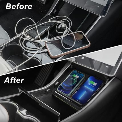 TAPTES Wireless Charger for Tesla Model 3 2017 2018 2019 2020, Dual Phone Chargi
