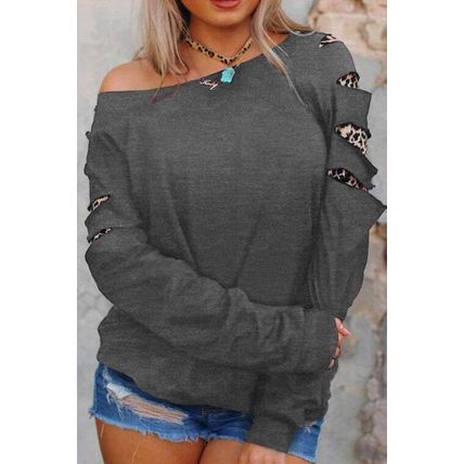 Leopard Insert Gray Sweatshirt