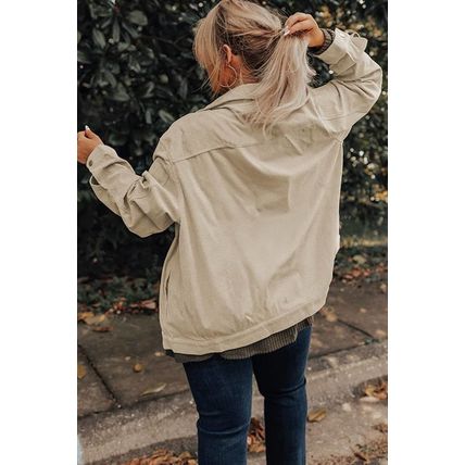 Khaki Plus Size Crochet Pattern Back Corduroy Jacket