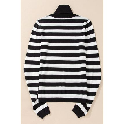 Black Stripe Slim Fit High Neck Knit Sweater