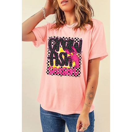 Pink Crawfish Season Graphic Casual Tee