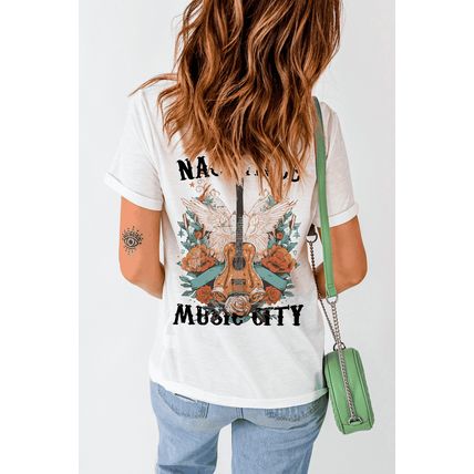 White NASHVILLE MUSIC CITY Guitar Wings Graphic Tee