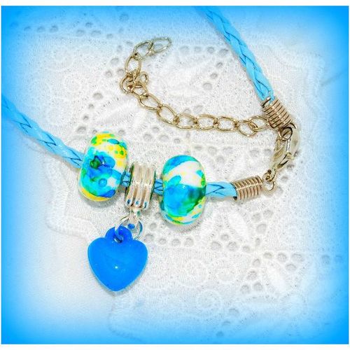 Summer Gift Braided Bracelet or Necklace Love Heart Charm Bead Jewellery 1152