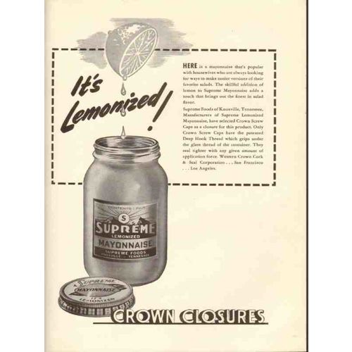 supreme foods company 1946 lemonized western crown cork vintage ad